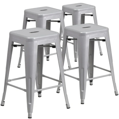 Lot de 4 tabourets de comptoir sans dossier en métal de 61 cm, pour l'intérieur ou l'extérieur, avec assise carrée