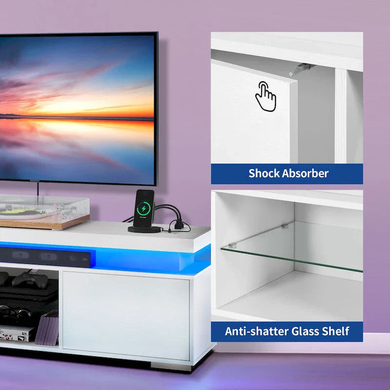 Meuble TV moderne Moasis pour TV 43-65 - Meuble TV console multimédia avec lumières LED