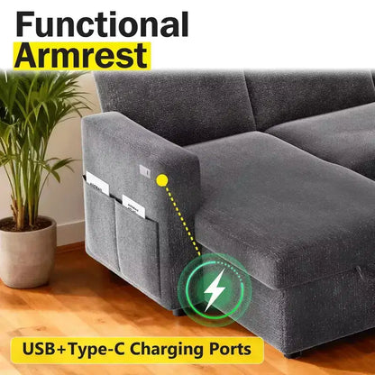 Divano letto estraibile a quattro posti Dyonery da 105 pollici con contenitore, tasche laterali, schienale regolabile, convertibile