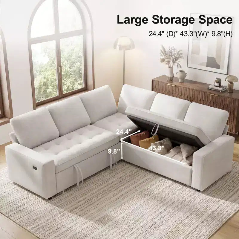 Dyonery Comfy Divano Letto 198 cm, Divano Letto a L in ciniglia con Letto Estraibile e Chaise Longue Contenitore per Soggiorno, Appartamento e Ufficio, Nero