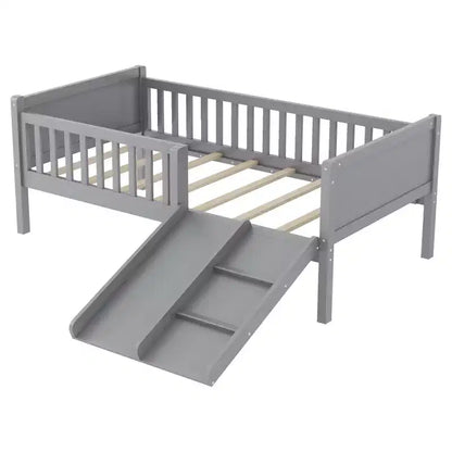 Lit superposé simple Whisen pour enfant avec toboggan, étagère de rangement mobile, balustrades, cadre de lit mezzanine bas