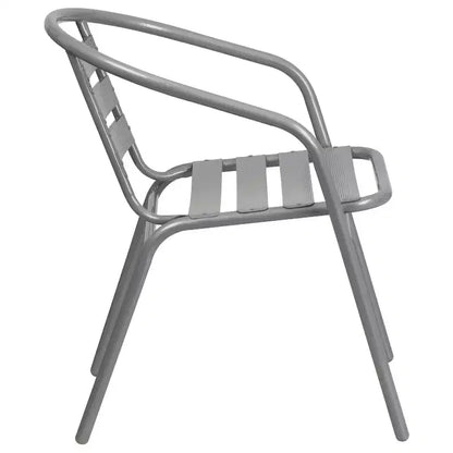 Flash Furniture Lila Tavolo Rotondo in Vetro e Metallo da 23,75" con 2 Sedie a Slat Impilabili in Alluminio e Metallo