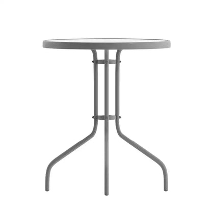 Flash Furniture Lila Tavolo Rotondo in Vetro e Metallo da 23,75" con 2 Sedie a Slat Impilabili in Alluminio e Metallo