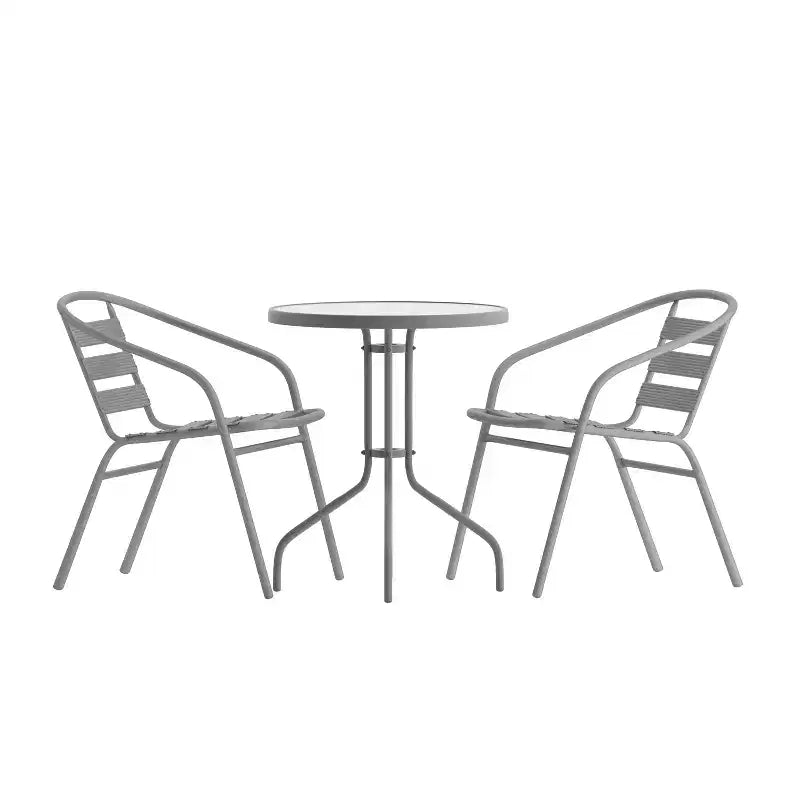 Flash Furniture Lila Tavolo Rotondo in Vetro e Metallo da 23,75" con 2 Sedie a Slat Impilabili in Alluminio e Metallo