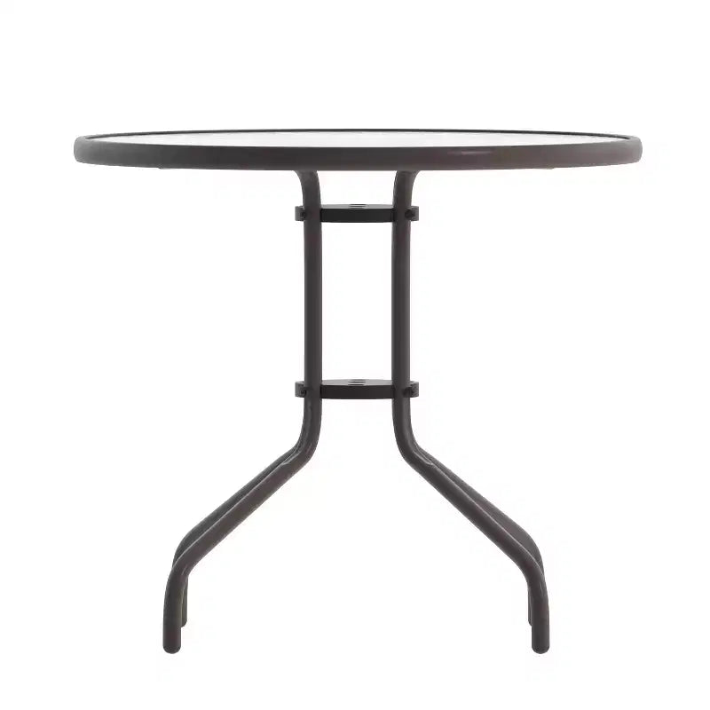 Tavolo rotondo con piano in vetro e base in metallo Emma and Oliver da 31,5'' con 4 sedie impilabili a doghe in alluminio