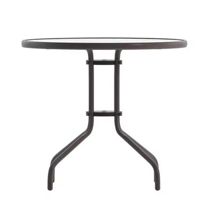 Tavolo rotondo con piano in vetro e base in metallo Emma and Oliver da 31,5'' con 4 sedie impilabili a doghe in alluminio
