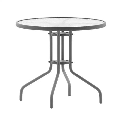 Tavolo rotondo con piano in vetro e base in metallo Emma and Oliver da 31,5'' con 4 sedie impilabili a doghe in alluminio