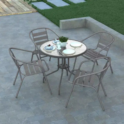 Tavolo rotondo con piano in vetro e base in metallo Emma and Oliver da 31,5'' con 4 sedie impilabili a doghe in alluminio