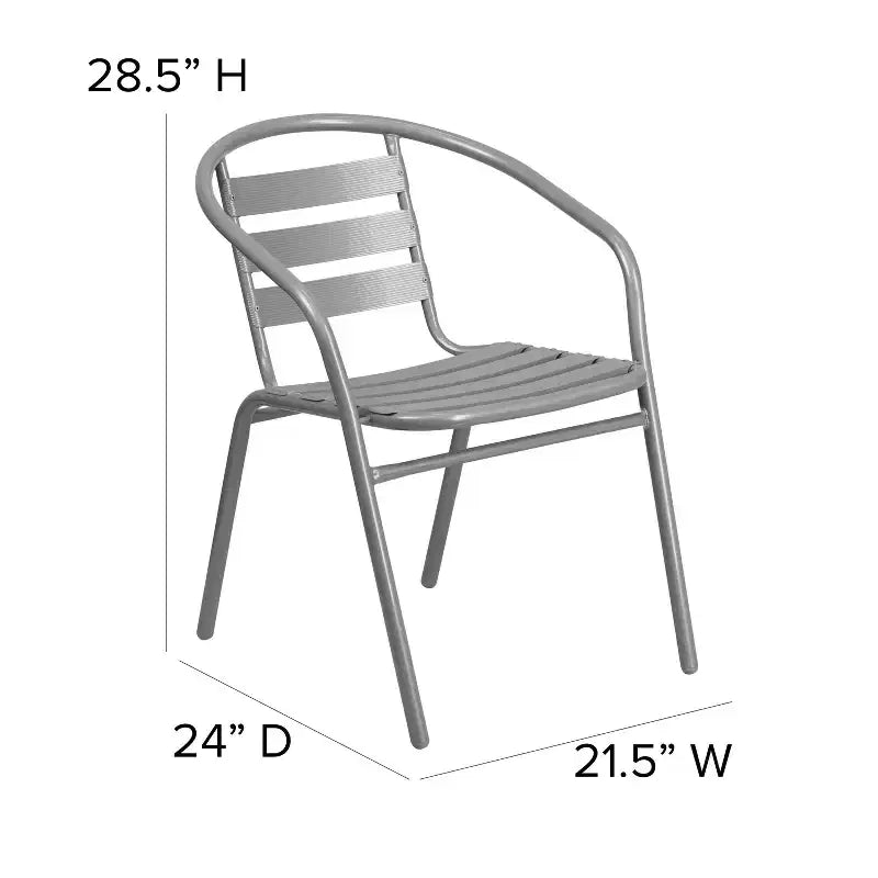 Tavolo rotondo con piano in vetro e base in metallo Emma and Oliver da 31,5'' con 4 sedie impilabili a doghe in alluminio