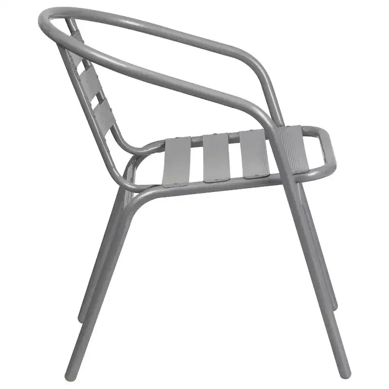 Tavolo rotondo con piano in vetro e base in metallo Emma and Oliver da 31,5'' con 4 sedie impilabili a doghe in alluminio