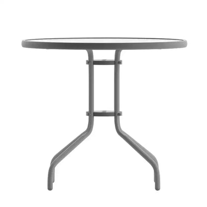 Tavolo rotondo con piano in vetro e base in metallo Emma and Oliver da 31,5'' con 4 sedie impilabili a doghe in alluminio