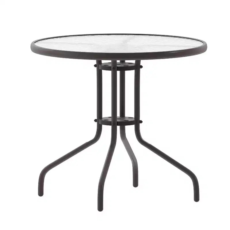 Tavolo rotondo con piano in vetro e base in metallo Emma and Oliver da 31,5'' con 4 sedie impilabili a doghe in alluminio