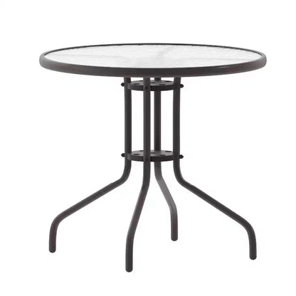 Tavolo rotondo con piano in vetro e base in metallo Emma and Oliver da 31,5'' con 4 sedie impilabili a doghe in alluminio