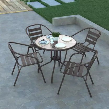 Tavolo rotondo con piano in vetro e base in metallo Emma and Oliver da 31,5'' con 4 sedie impilabili a doghe in alluminio