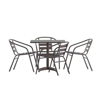 Flash Furniture Lila 31.5'' Square Aluminum Indoor-Outdoor Table Set with 4 Slat Back Chairs