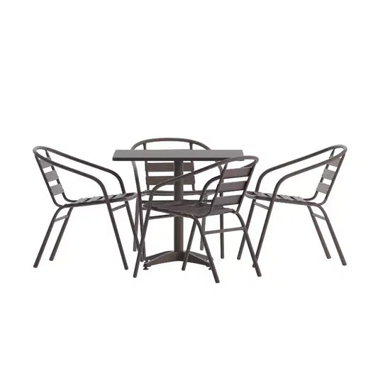 Flash Furniture Lila 31.5'' Square Aluminum Indoor-Outdoor Table Set with 4 Slat Back Chairs