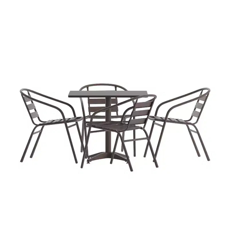 Set Tavolo Quadrato da Interno-Esterno Emma and Oliver da 31,5" in Alluminio con 4 Sedie a Doghe