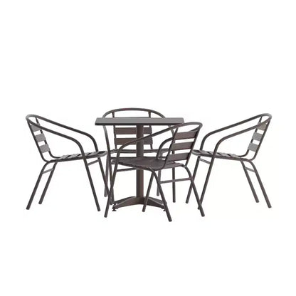 Emma and Oliver 27.5'' Square Aluminum Indoor-Outdoor Table Set with 4 Slat Back Chairs