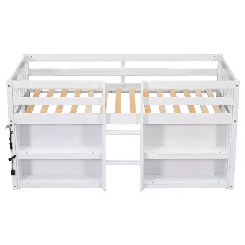 Whisen Letto a soppalco basso per bambini, dimensioni letto singolo, 79,8''L * 43,9''W, con due ripiani e luci LED
