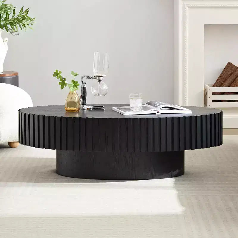 Tavolino da caffè ovale/quadrato, tavolino centrale scanalato minimalista, tavolino d'appoggio, frassino naturale/noce/nero opaco-ModernLuxe
