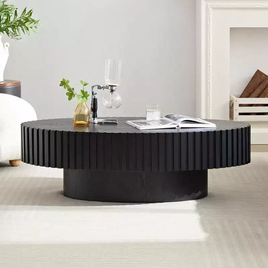 Tavolino da caffè ovale/quadrato, tavolino centrale scanalato minimalista, tavolino d'appoggio, frassino naturale/noce/nero opaco-ModernLuxe