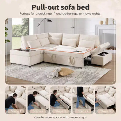 Canapé-lit modulaire sectionnel Whisen 270 - 6 places en forme de L avec pouf de rangement, canapé en chenille, personnalisable pour salon et appartement