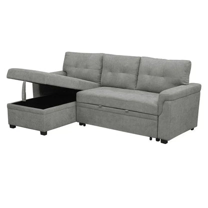 Divano componibile convertibile reversibile con letto estraibile, chaise longue con contenitore nascosto e gambe durevoli