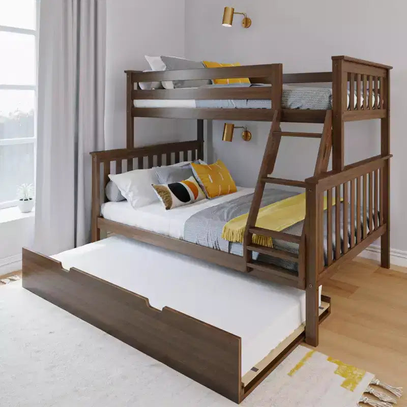 Letto a Castello in Legno Massello Max & Lily, una Piazza e Mezza con Letto Estraibile Contenitore e Scaletta per Bambini