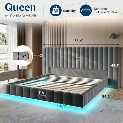 AMERLIFE Letto Imbottito con Luci LED, Design Flottante, Supporto a Doghe Solide