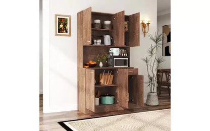 Mobile Contenitore a 6 Ante, Armadio Alto 180 cm e Mobile da Cucina con Cassetto e Ripiano Aperto, Credenza da Cucina e Mobiletto per Camera da Letto in MDF