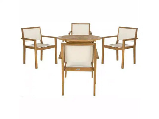 Chante Round Table 5 Piece Set - Indoor/Outdoor - PAT7041 - Natural/Beige - Safavieh