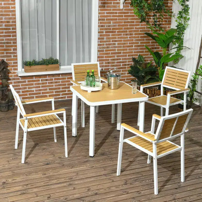Outsunny Set da 5 Pezzi Tavolo e Sedie da Esterno, Set da Pranzo per Patio in Alluminio per 4 Persone con Tavolo da Pranzo in HDPE con Foro per Ombrellone Giallo