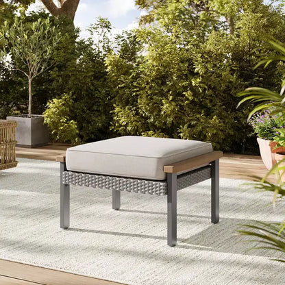 SONGMICS HOME Collection Sencillo - Salon de Jardin 5 Pièces, 2 Fauteuils, 2 Ottomans, 1 Table Basse, Mobilier d'Extérieur, Gris et Beige
