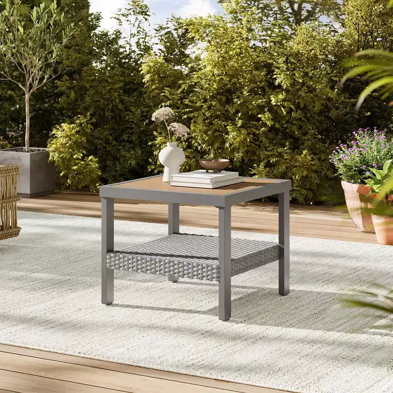 SONGMICS HOME Collection Sencillo - Salon de Jardin 5 Pièces, 2 Fauteuils, 2 Ottomans, 1 Table Basse, Mobilier d'Extérieur, Gris et Beige
