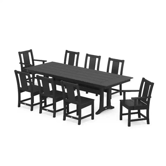 POLYWOOD 9pc Prairie Farmhouse Outdoor Patio Dining Set with Trestle Legs
