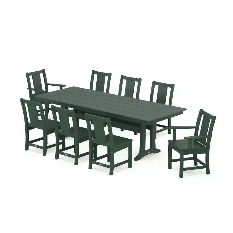 Set da pranzo da esterno POLYWOOD Prairie Farmhouse da 9 pezzi con gambe a cavalletto