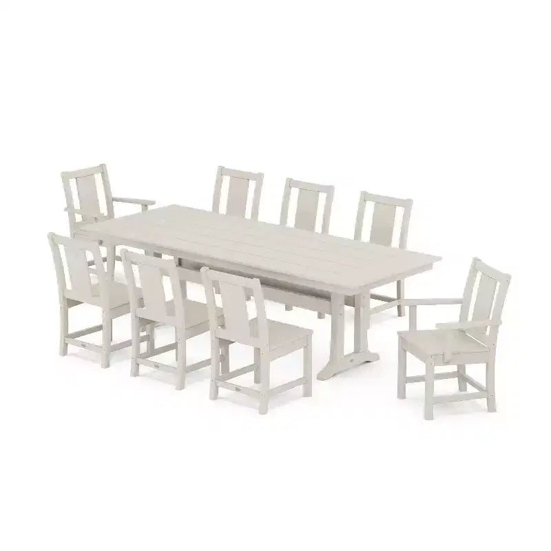 Set da pranzo da esterno POLYWOOD Prairie Farmhouse da 9 pezzi con gambe a cavalletto