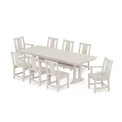 Set da pranzo da esterno POLYWOOD Prairie Farmhouse da 9 pezzi con gambe a cavalletto