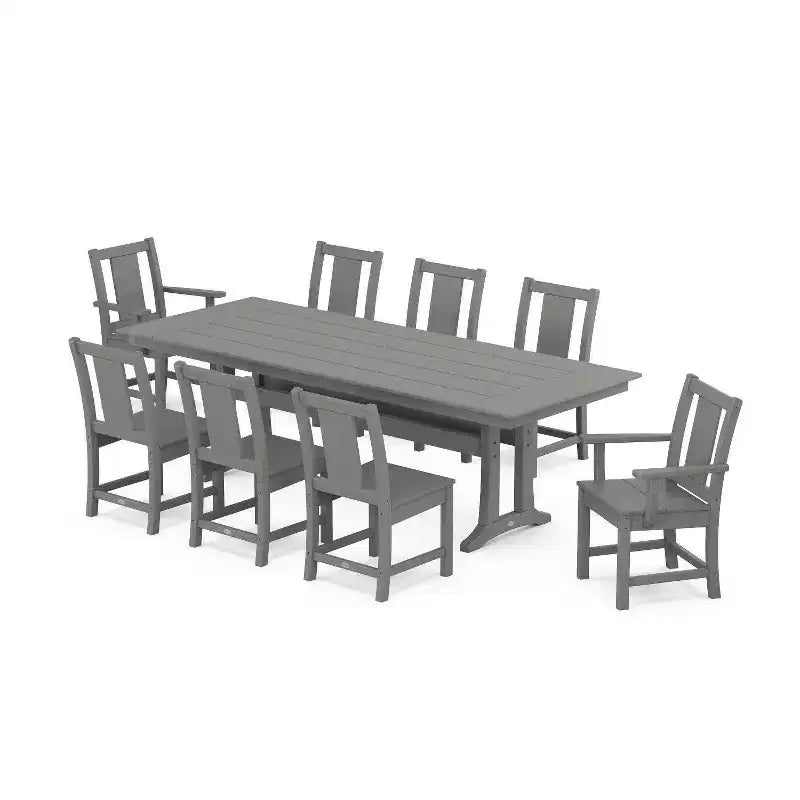 Set da pranzo da esterno POLYWOOD Prairie Farmhouse da 9 pezzi con gambe a cavalletto
