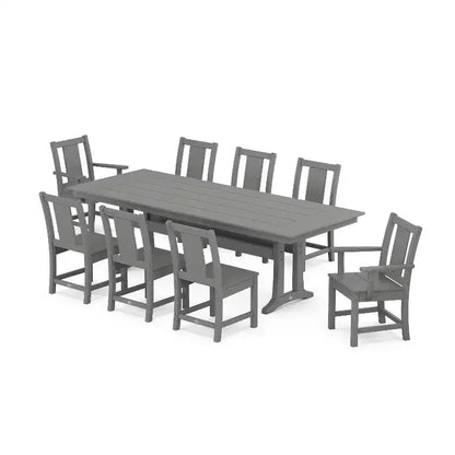 Set da pranzo da esterno POLYWOOD Prairie Farmhouse da 9 pezzi con gambe a cavalletto