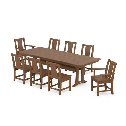 Set da pranzo da esterno POLYWOOD Prairie Farmhouse da 9 pezzi con gambe a cavalletto