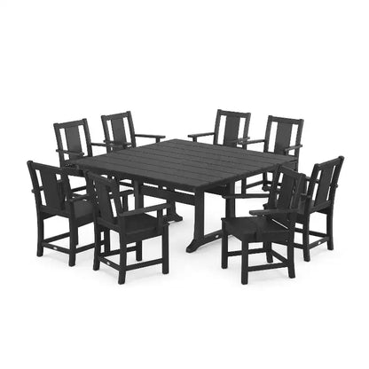 POLYWOOD 9pc Prairie Square Farmhouse Outdoor Patio Dining Set with Trestle Legs