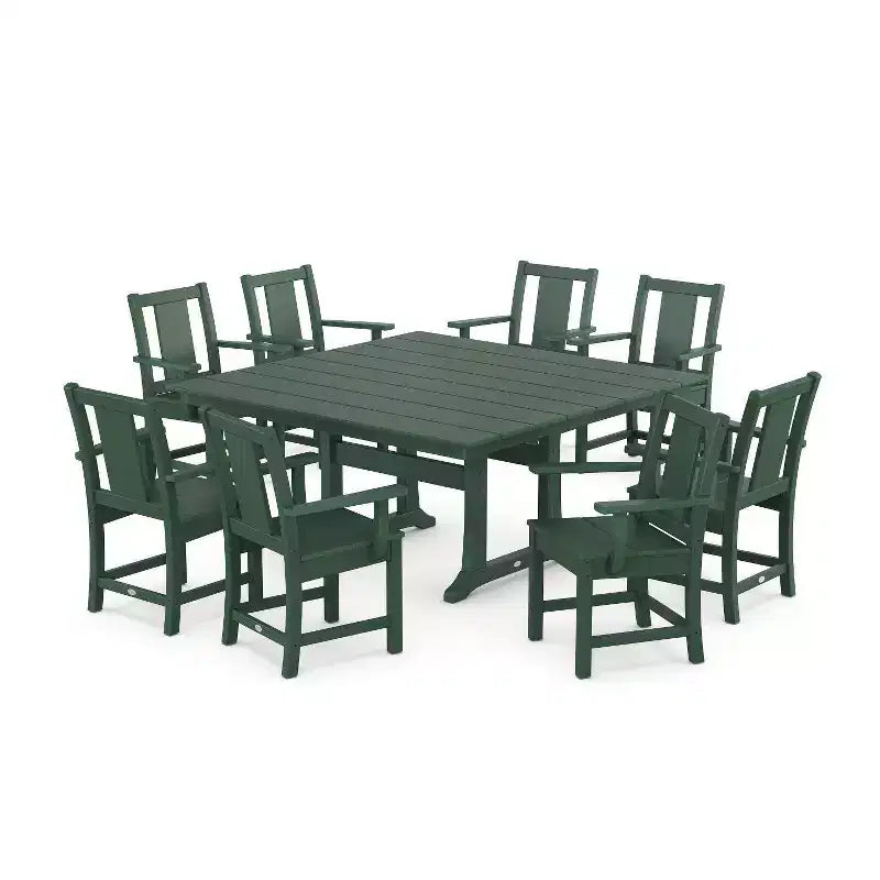 Set da pranzo da esterno POLYWOOD Prairie Square Farmhouse da 9 pezzi con gambe a cavalletto