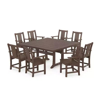 Set da pranzo da esterno POLYWOOD Prairie Square Farmhouse da 9 pezzi con gambe a cavalletto
