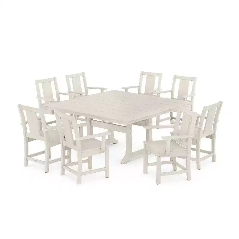 Set da pranzo da esterno POLYWOOD Prairie Square Farmhouse da 9 pezzi con gambe a cavalletto