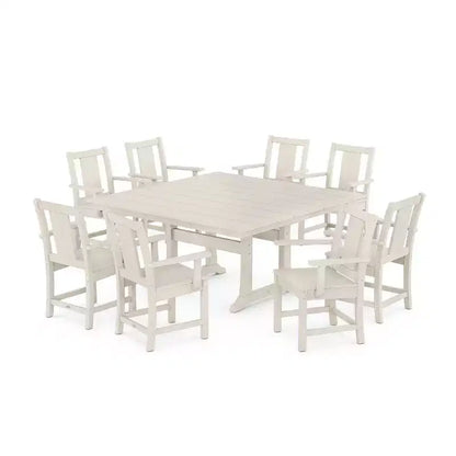 Set da pranzo da esterno POLYWOOD Prairie Square Farmhouse da 9 pezzi con gambe a cavalletto
