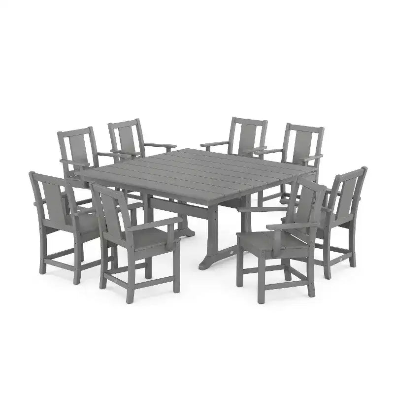 Set da pranzo da esterno POLYWOOD Prairie Square Farmhouse da 9 pezzi con gambe a cavalletto