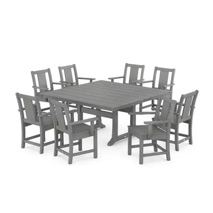 Set da pranzo da esterno POLYWOOD Prairie Square Farmhouse da 9 pezzi con gambe a cavalletto