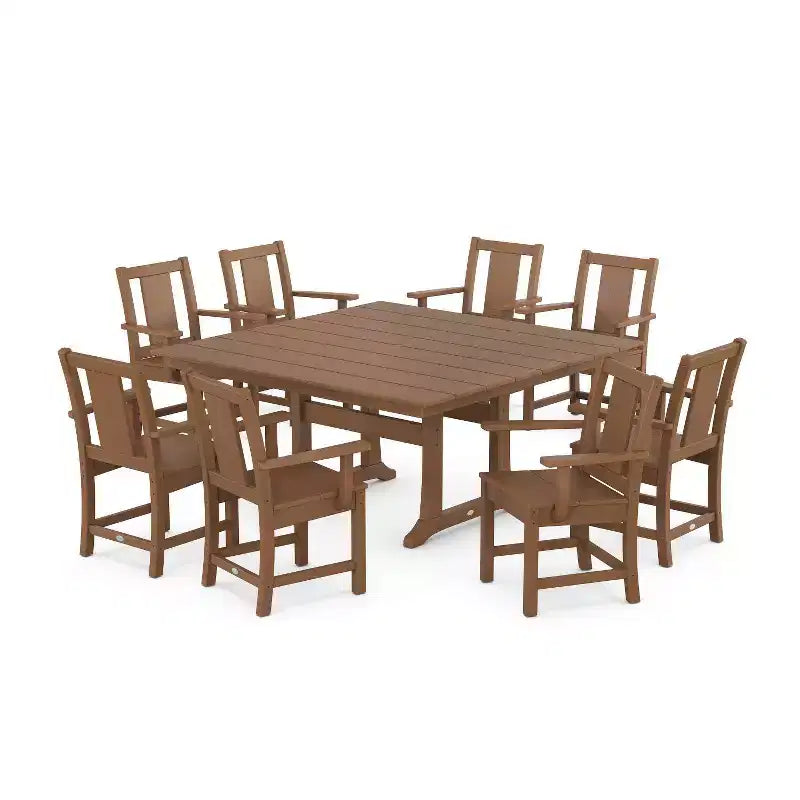 Set da pranzo da esterno POLYWOOD Prairie Square Farmhouse da 9 pezzi con gambe a cavalletto