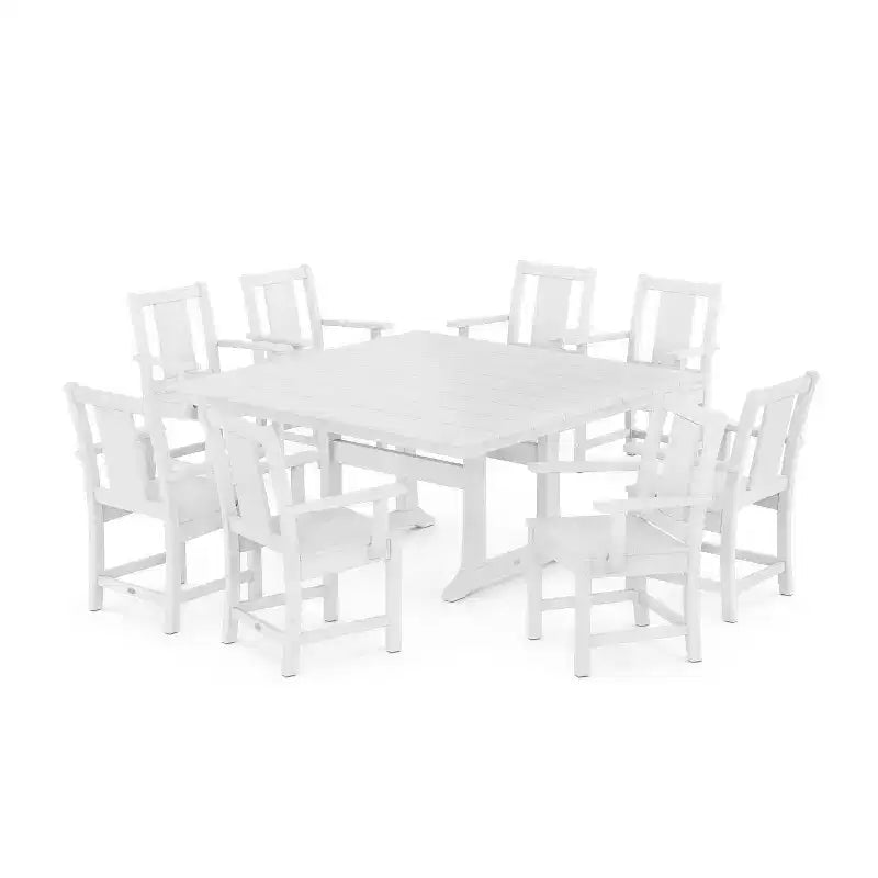Set da pranzo da esterno POLYWOOD Prairie Square Farmhouse da 9 pezzi con gambe a cavalletto